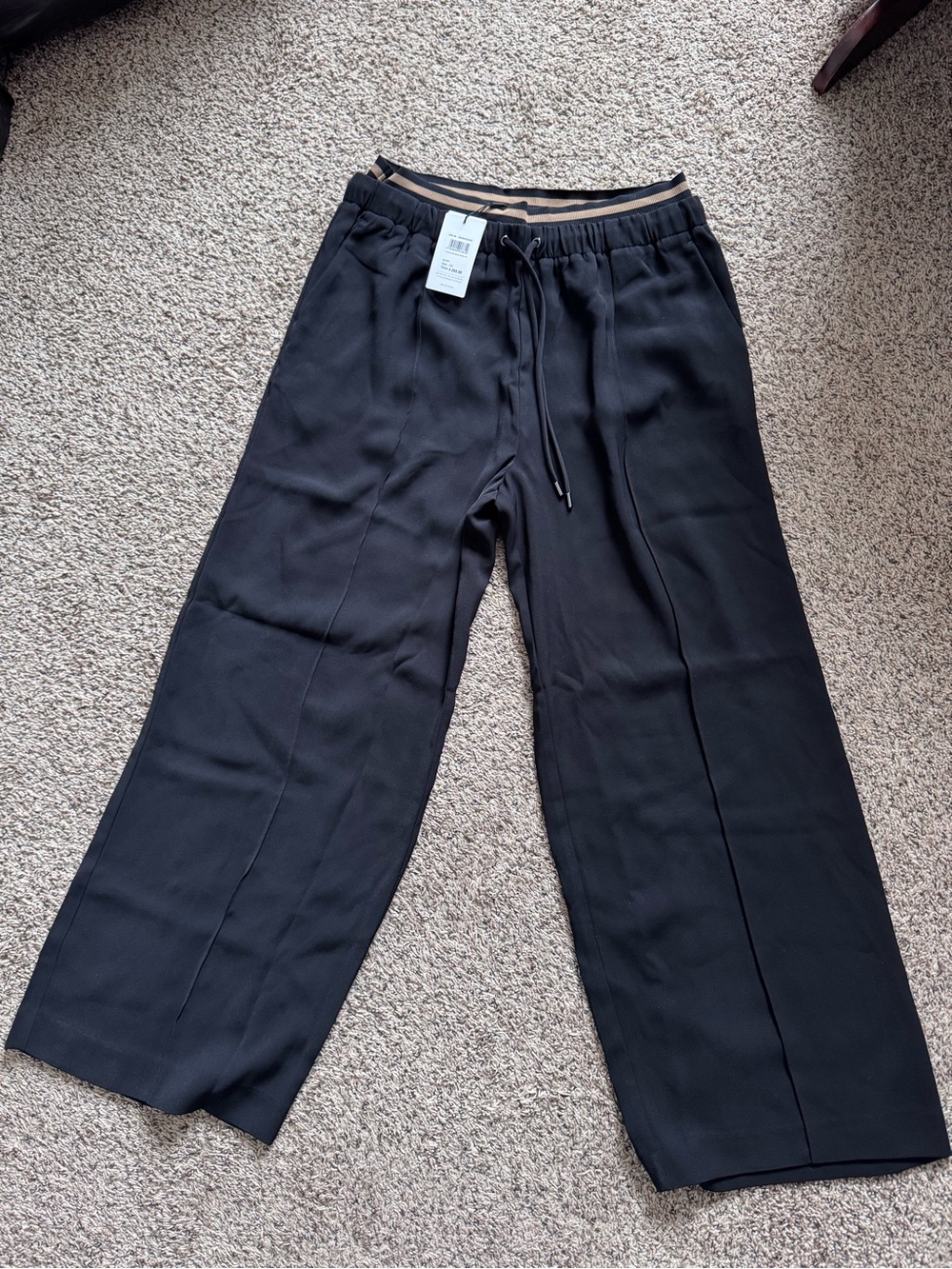 Reiss• Black Wide-Leg Drawstring Trousers. Size 16R